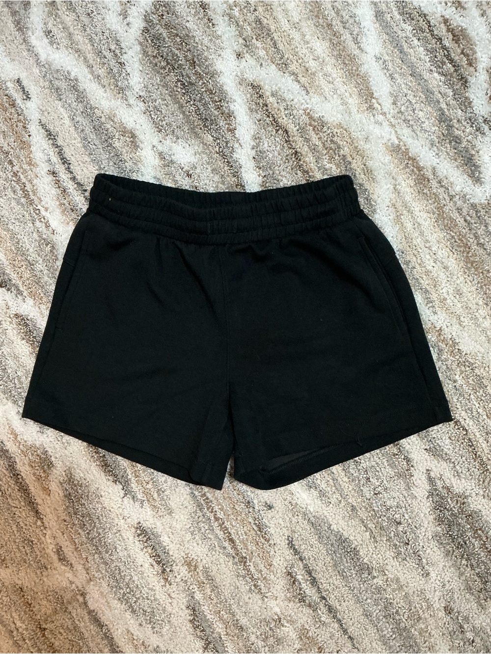 Women's Black Athletic Shorts with Elastic Waistband and Side Pockets